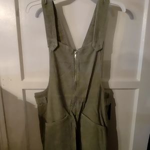 Women's Sleeveless Square Neck Corduroy Zip Front Mini Pinafore